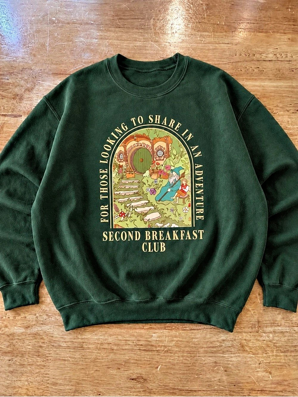 Second Breakfast Club Graphic Crewneck Sweatshirt in Forest Green